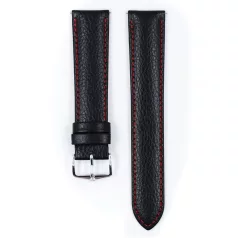 Hirsch Kansas borjúbőr óraszíj, fekete/piros, 20/18