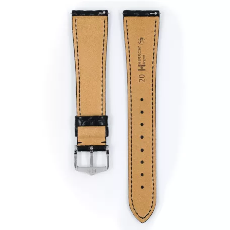 Hirsch Regent aligátor bőr óraszíj, fekete, 18/16