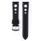 Hirsch Rally bivalybőr óraszíj, fekete/fehér, 20/18