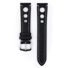 Hirsch Rally bivalybőr óraszíj, fekete/fehér, 20/18