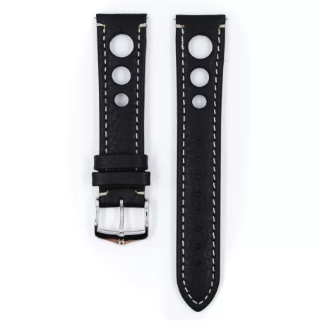 Hirsch Rally bivalybőr óraszíj, fekete/fehér, 20/18