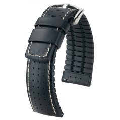 Hirsch Tiger óraszíj, borjúbőr/kaucsuk fekete 22/20L