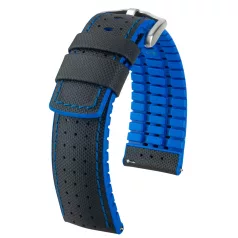   Hirsch Robby borjúbőr/kaucsuk óraszíj, fekete/kék 22/20L