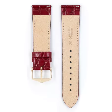 Hirsch Crocograin borjúbőr óraszíj, burgundi, 20/18M