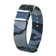   Hirsch Rush NATO óraszíj, fekete/kék/szürke, camouflage, 22 mm