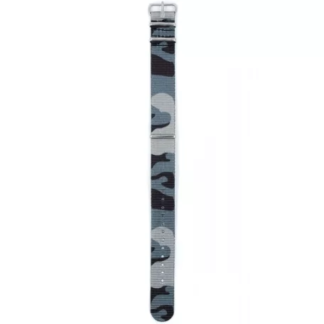 Hirsch Rush NATO óraszíj, fekete/kék/szürke, camouflage, 22 mm