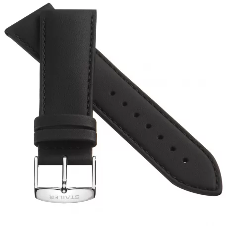 STAILER Premium Water Resistant bőr óraszíj, fekete 22/20 L