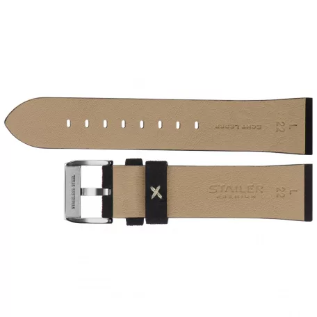 STAILER Premium Alaska nubuck bőr óraszíj, fekete 20/18 L