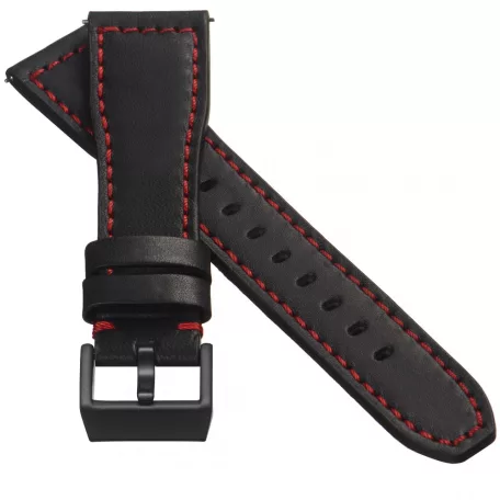 STAILER Premium Aviator bőr óraszíj, fekete/piros 21/18 L