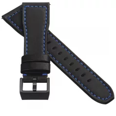 STAILER Premium Aviator bőr óraszíj, fekete/kék 20/18 L