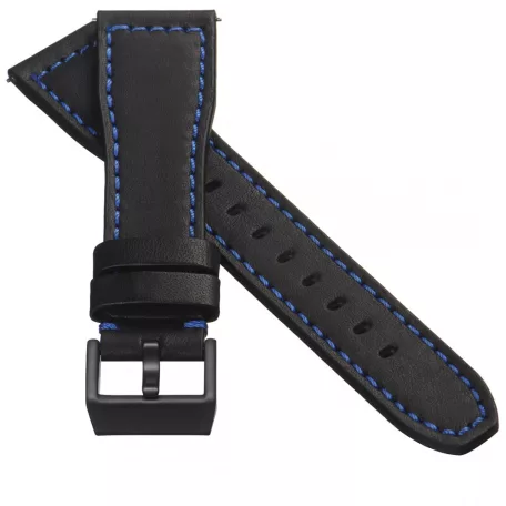 STAILER Premium Aviator bőr óraszíj, fekete/kék 21/18 L