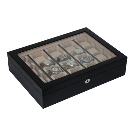 FEKETE FA ÓRATARTÓ VITRIN 20 ÓRÁNAK