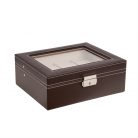 VARROTT BŐR ÓRATARTÓ DOBOZ 8 ÓRÁNAK, BARNA