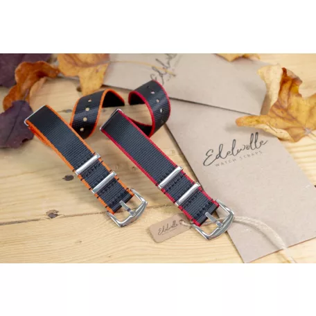 Edelwolle prémium Nato óraszíj, fekete/narancs, 22mm