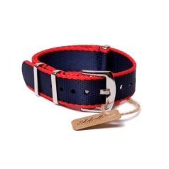 Edelwolle prémium Nato óraszíj, sötétkék/piros, 18mm