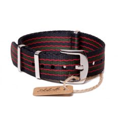 Edelwolle prémium Nato óraszíj, fekete/piros/zöld, 18mm