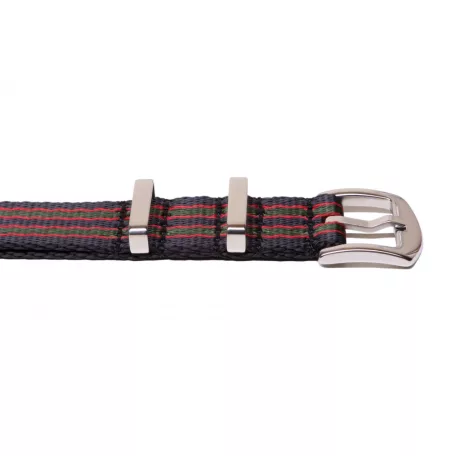 Edelwolle prémium Nato óraszíj, fekete/piros/zöld, 18mm