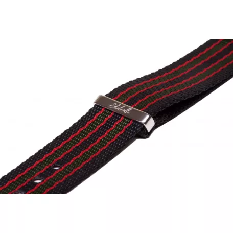 Edelwolle prémium Nato óraszíj, fekete/piros/zöld, 18mm