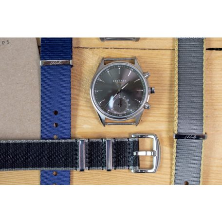 Edelwolle prémium Nato óraszíj, fekete/szürke, 20mm