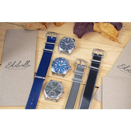 Edelwolle prémium Nato óraszíj, fekete/szürke, 20mm