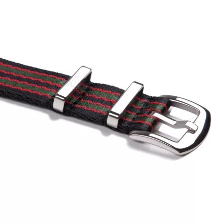 Edelwolle prémium kétrészes Nato óraszíj, fekete/piros/zöld, 20mm