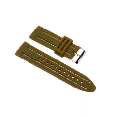 Szilikon óraszíj, navy zöld/fehér varrás, 22mm
